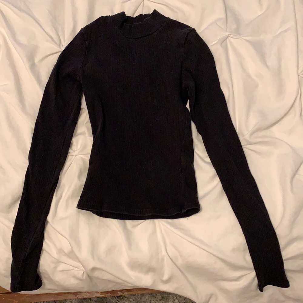 Black ribbed long sleeve mock neck top